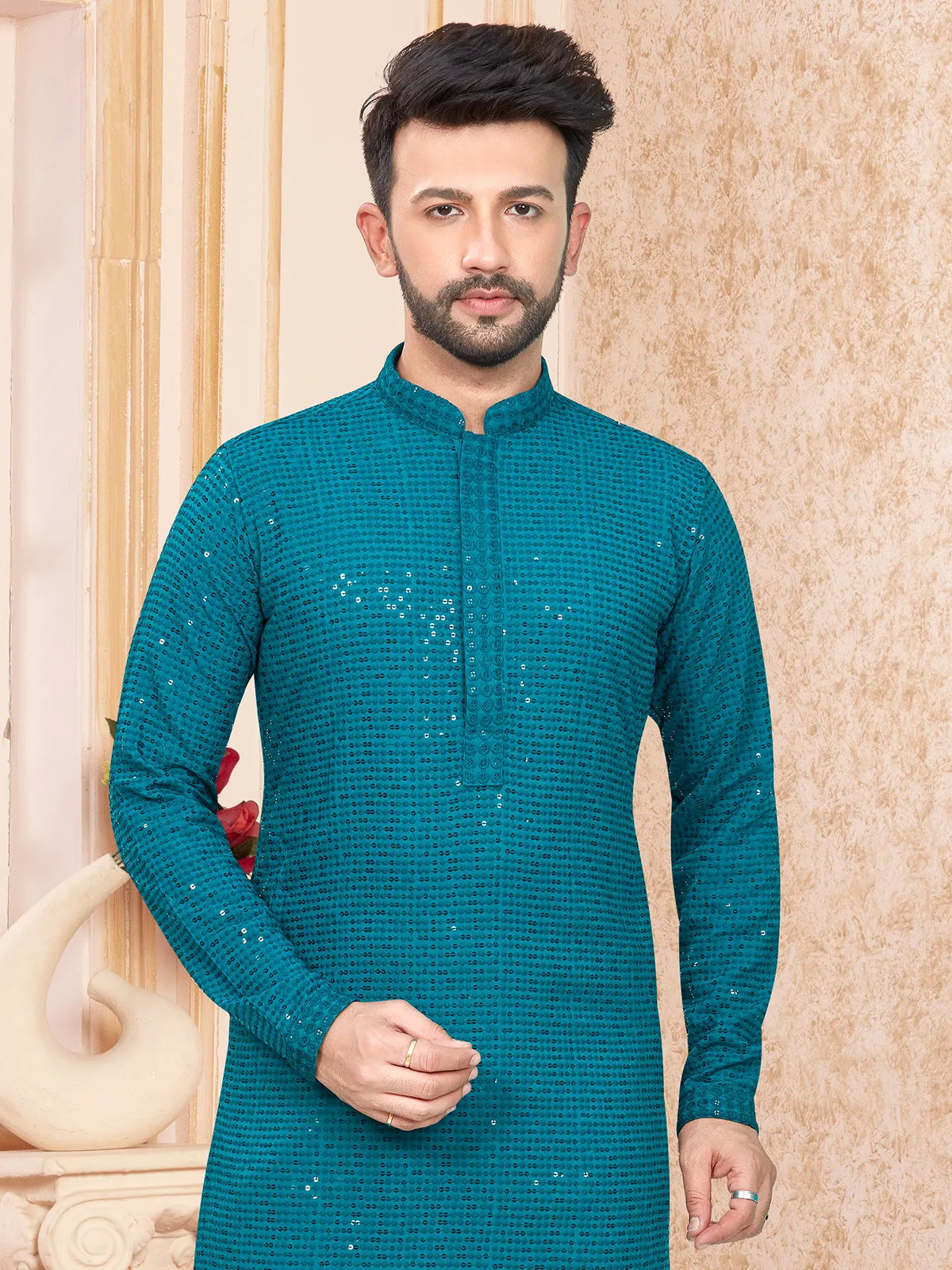 Stunning rama blue cotton kurta