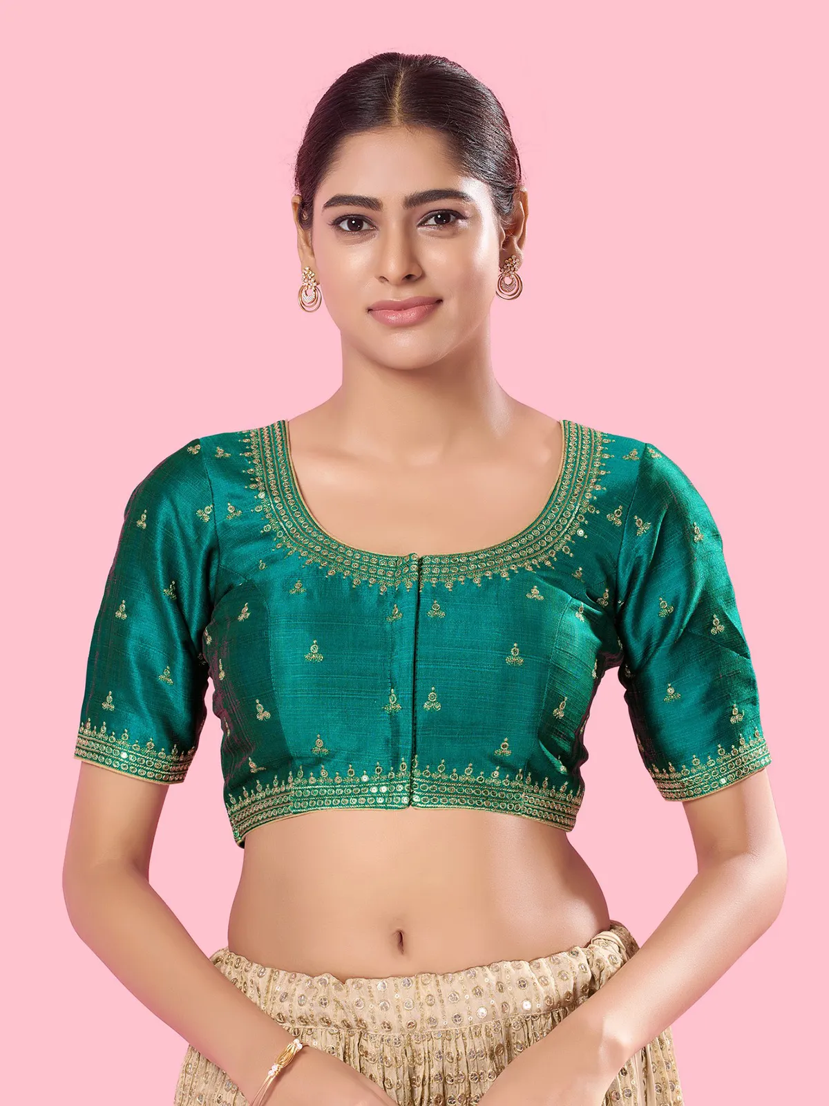 Stunning rama green ready made blouse