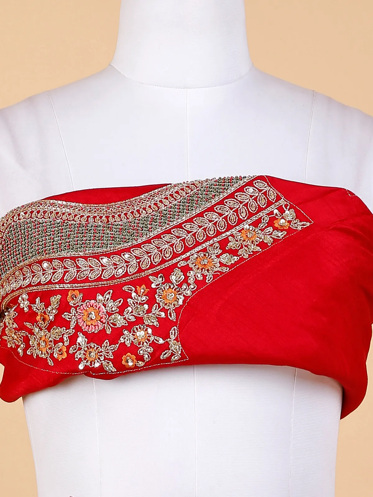 Stunning raw silk red unstitched lehenga choli