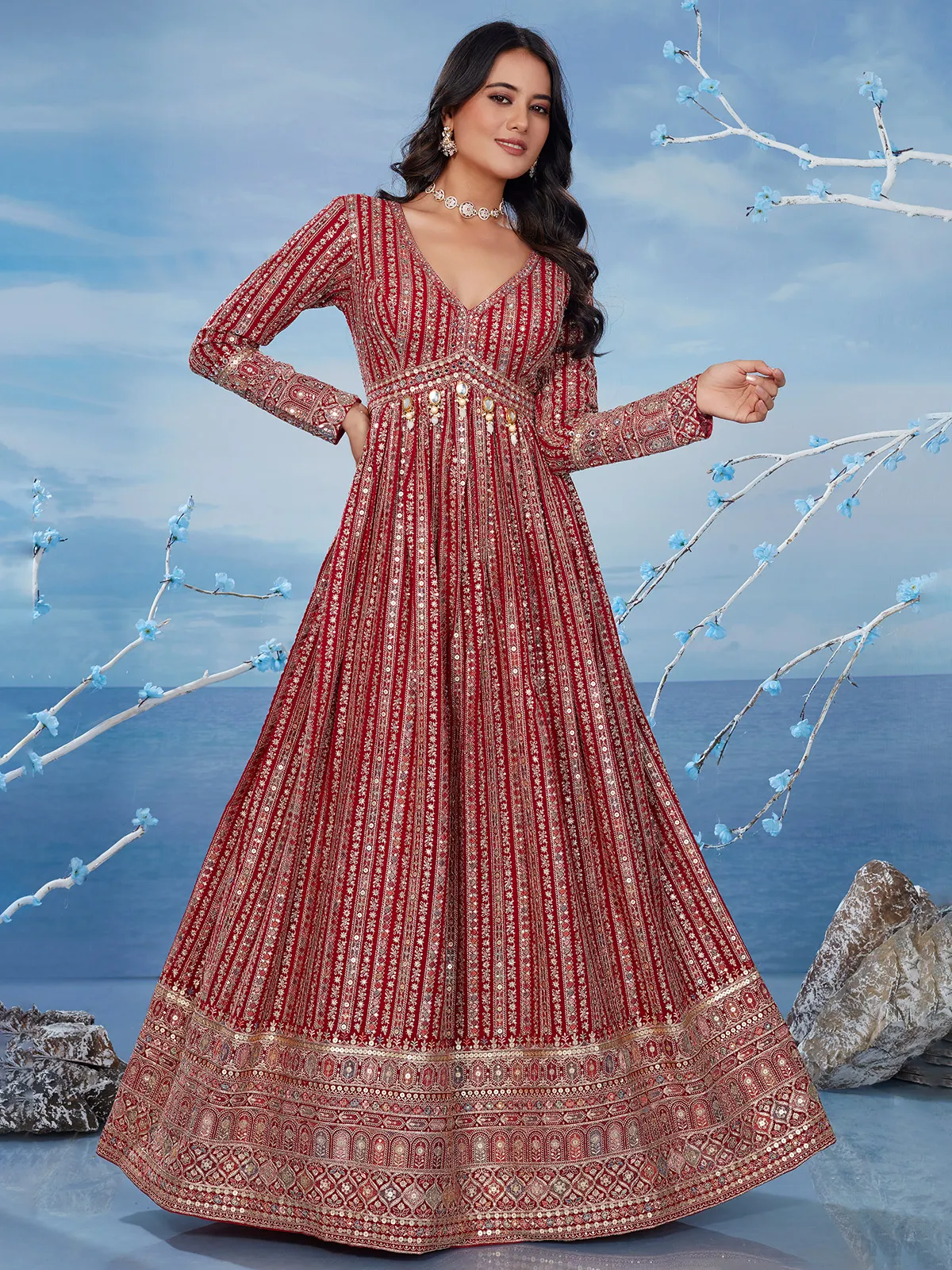 Stunning red anarkali suit for bridal