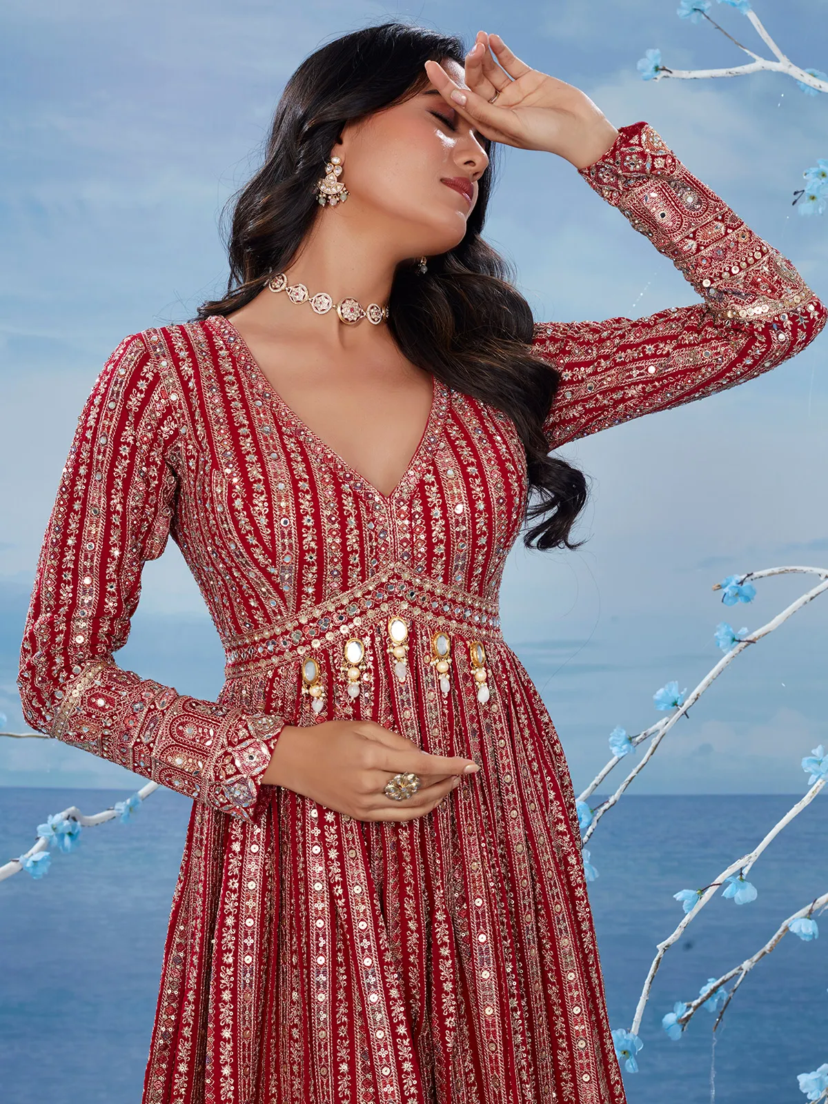 Stunning red anarkali suit for bridal