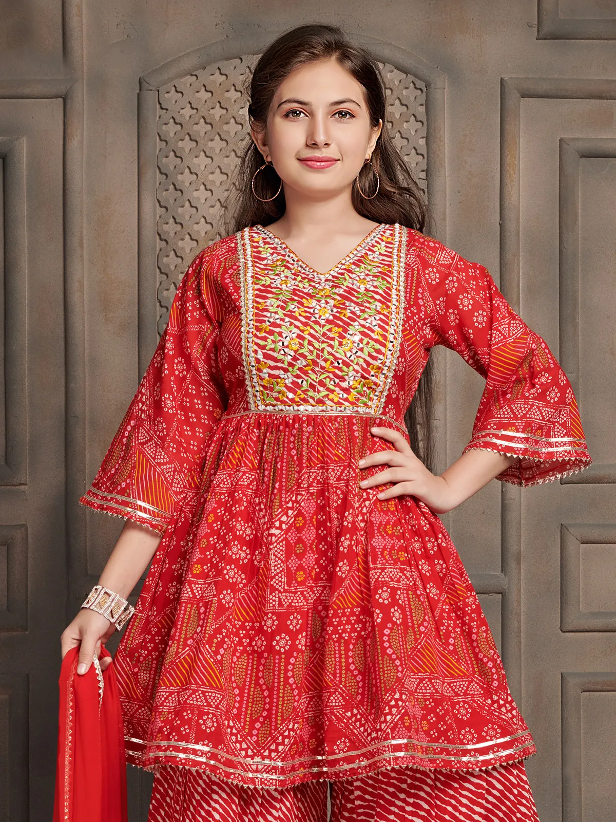 Stunning red cotton printed palazzo suit