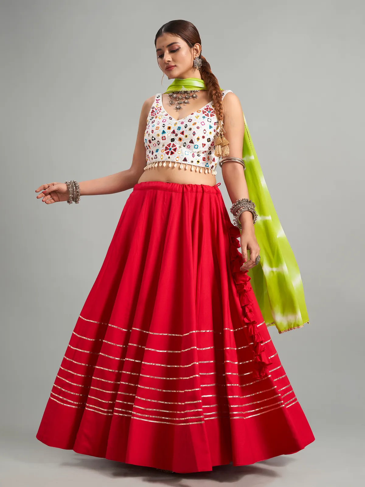 Stunning red cotton silk chaniya choli