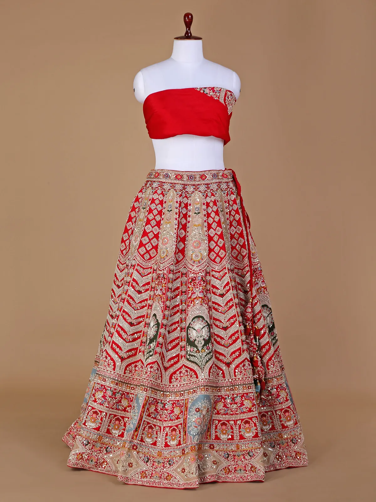 Stunning red unstitched lehenga choli