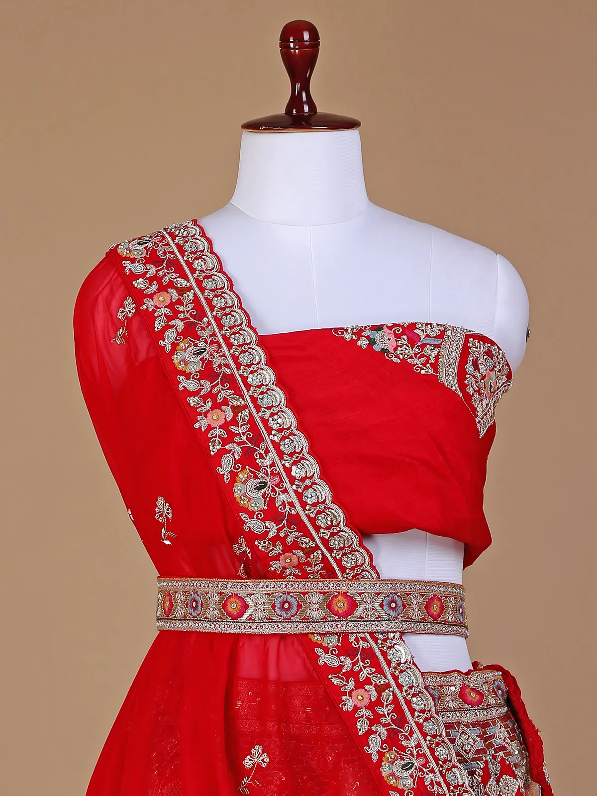 Stunning red unstitched lehenga choli