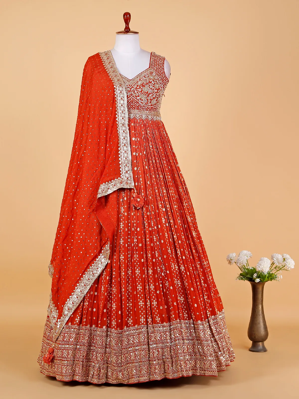 Stunning rust orange georgette anarkali suit