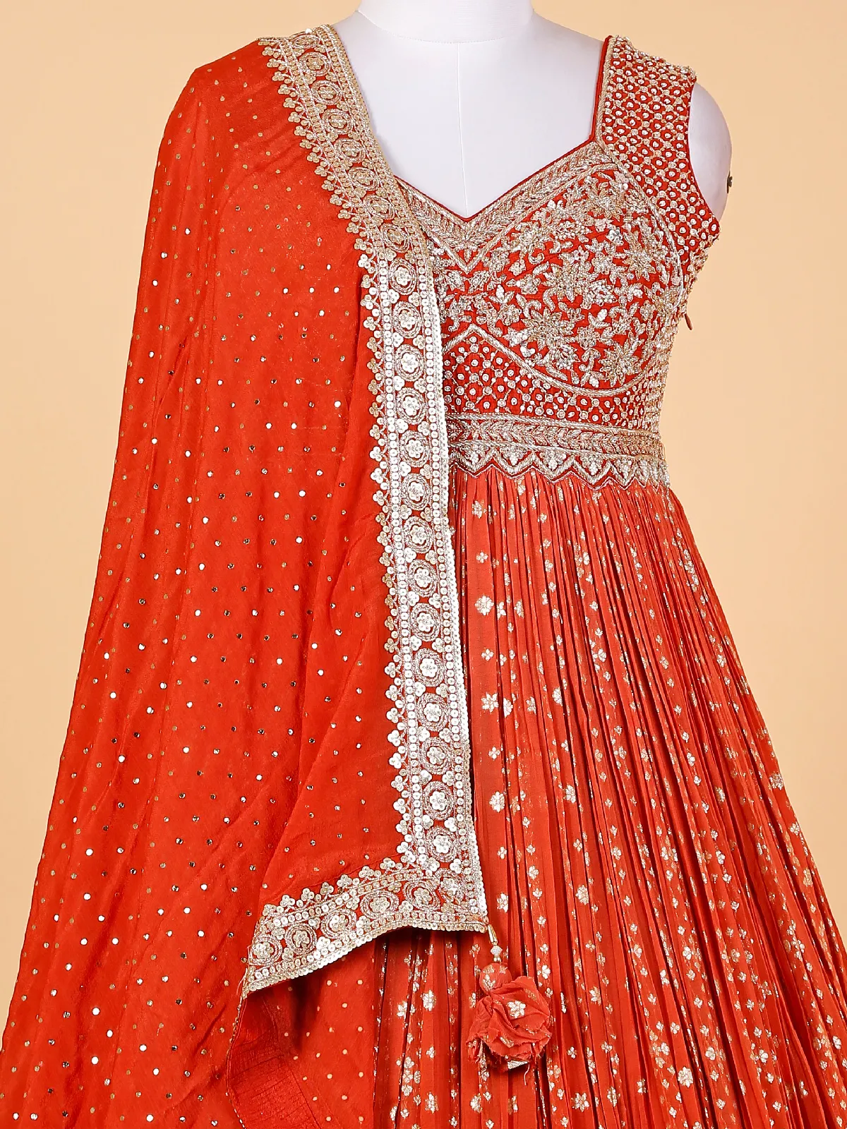 Stunning rust orange georgette anarkali suit