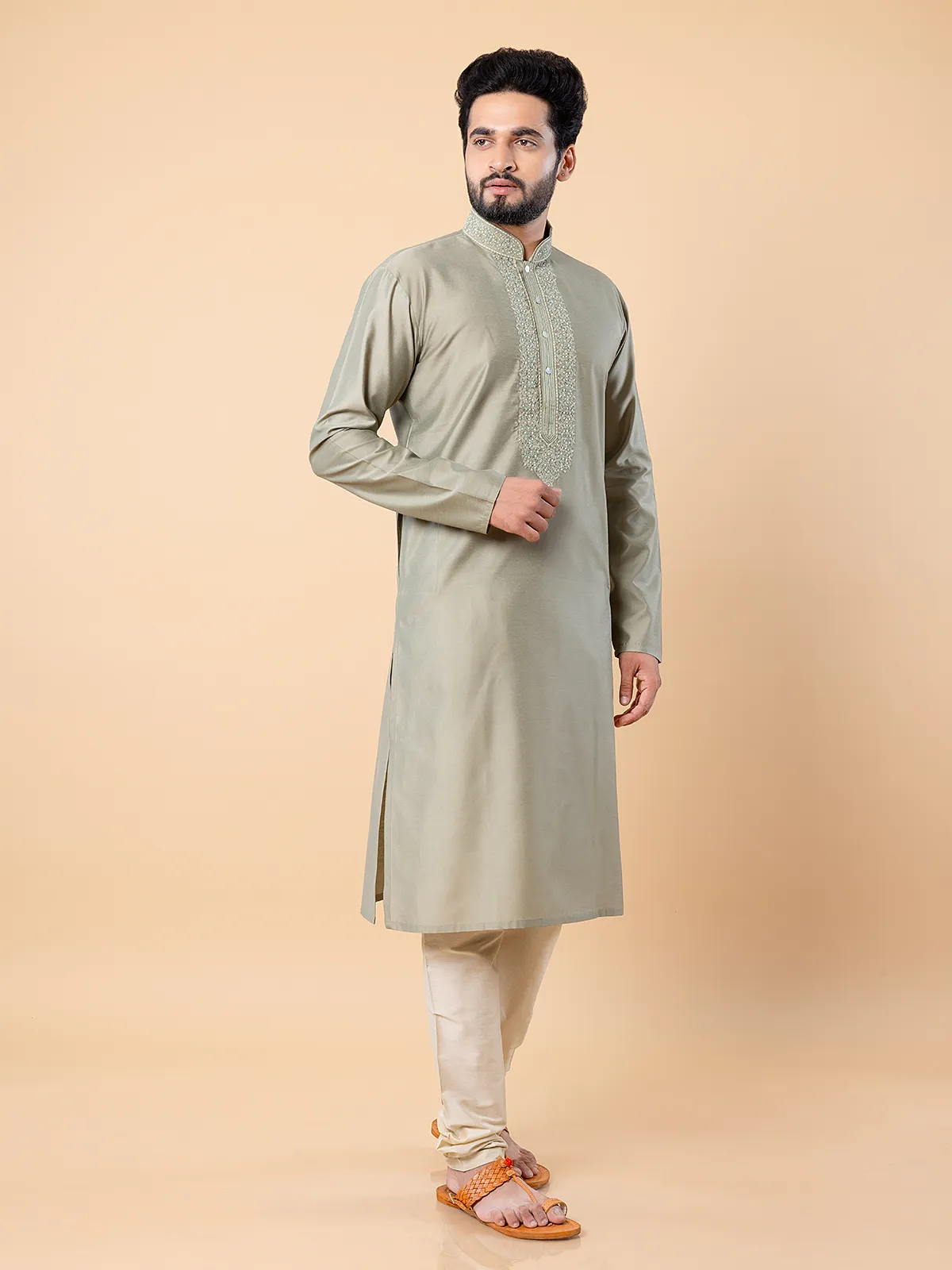 Stunning sage green silk kurta suit