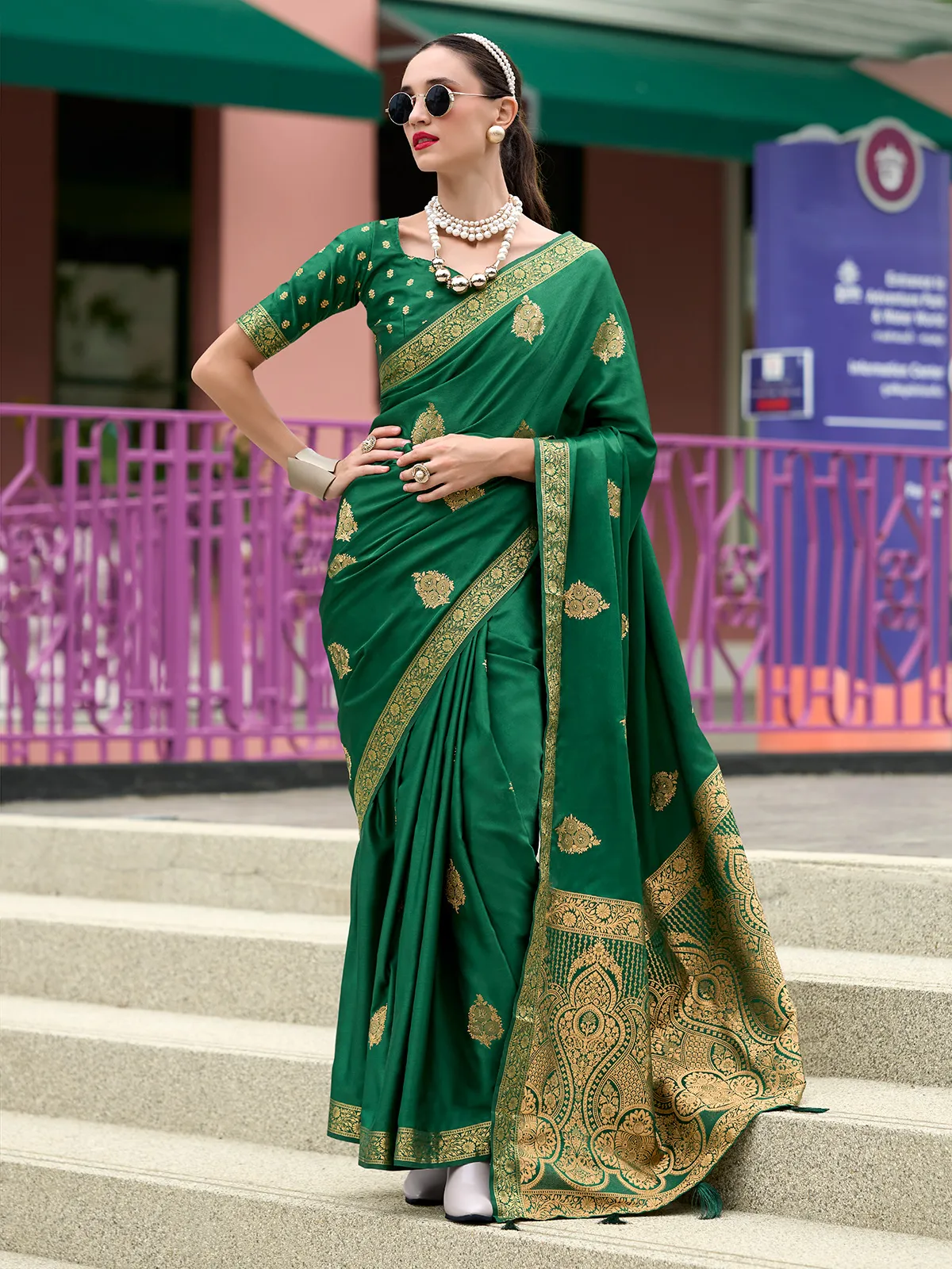 Stunning satin green saree