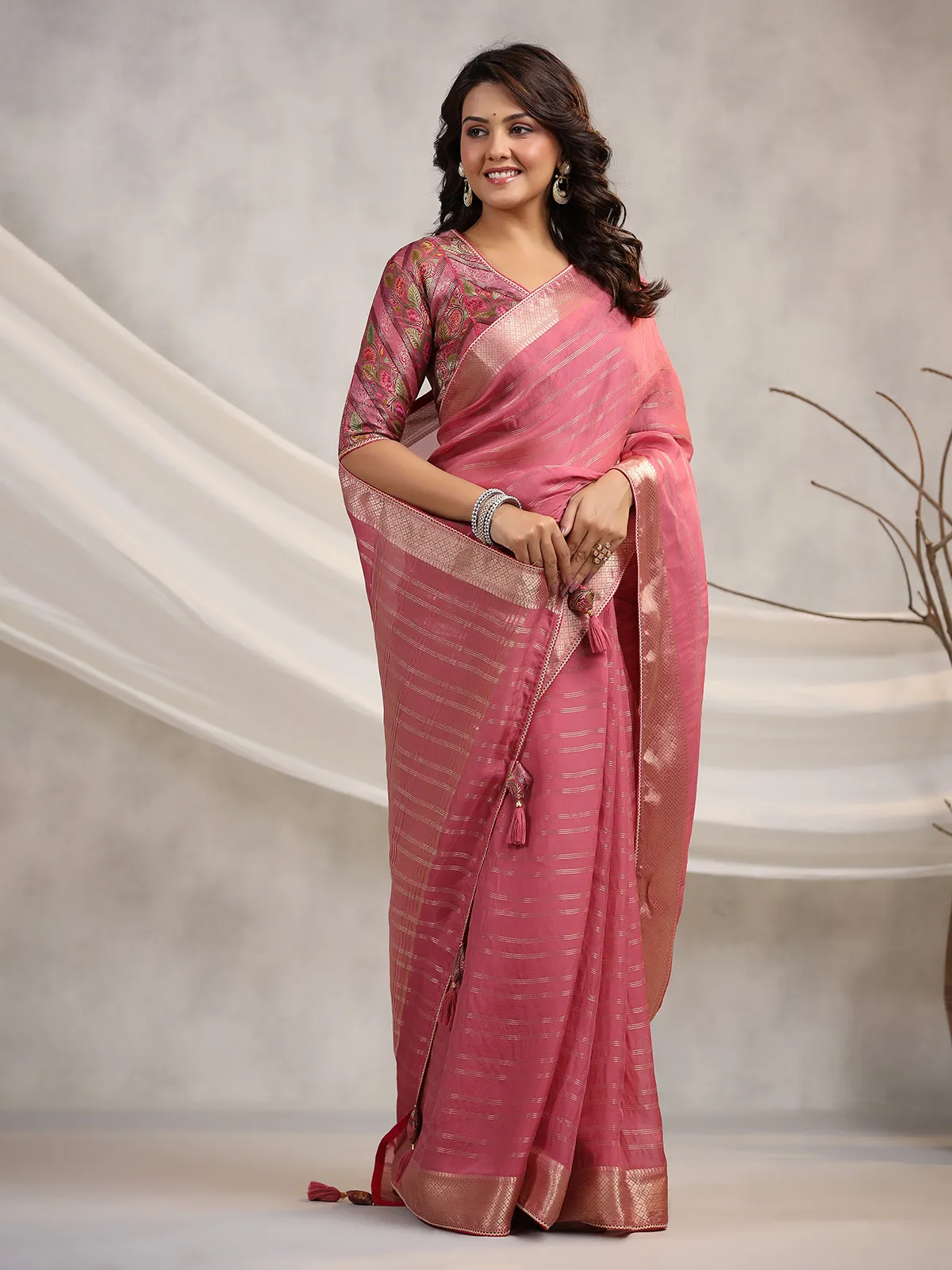 Stunning silk dark pink saree