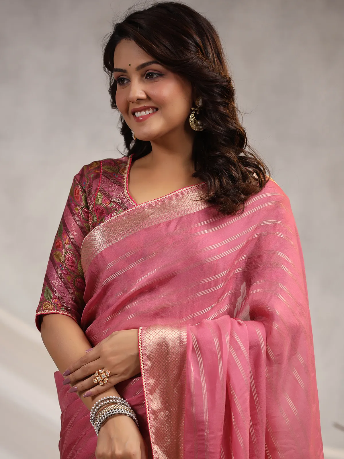 Stunning silk dark pink saree
