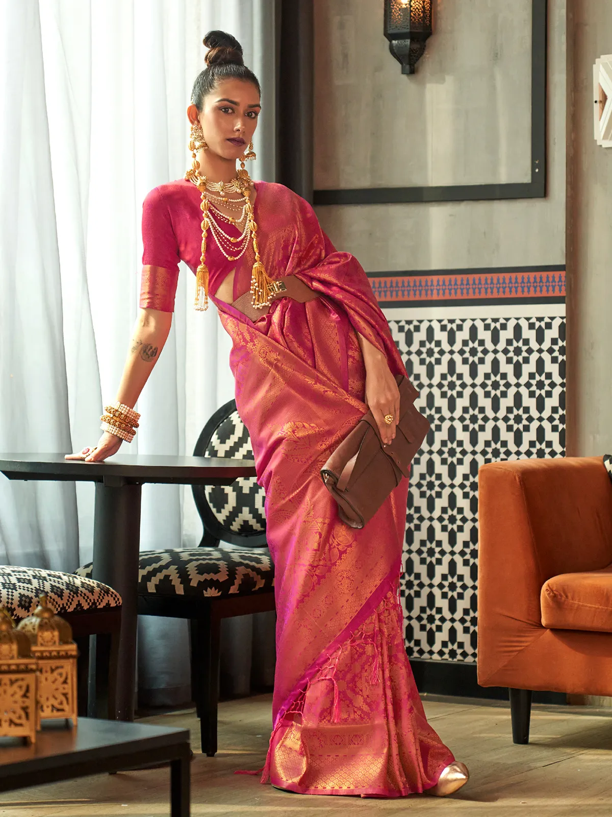 Stunning silk magenta saree