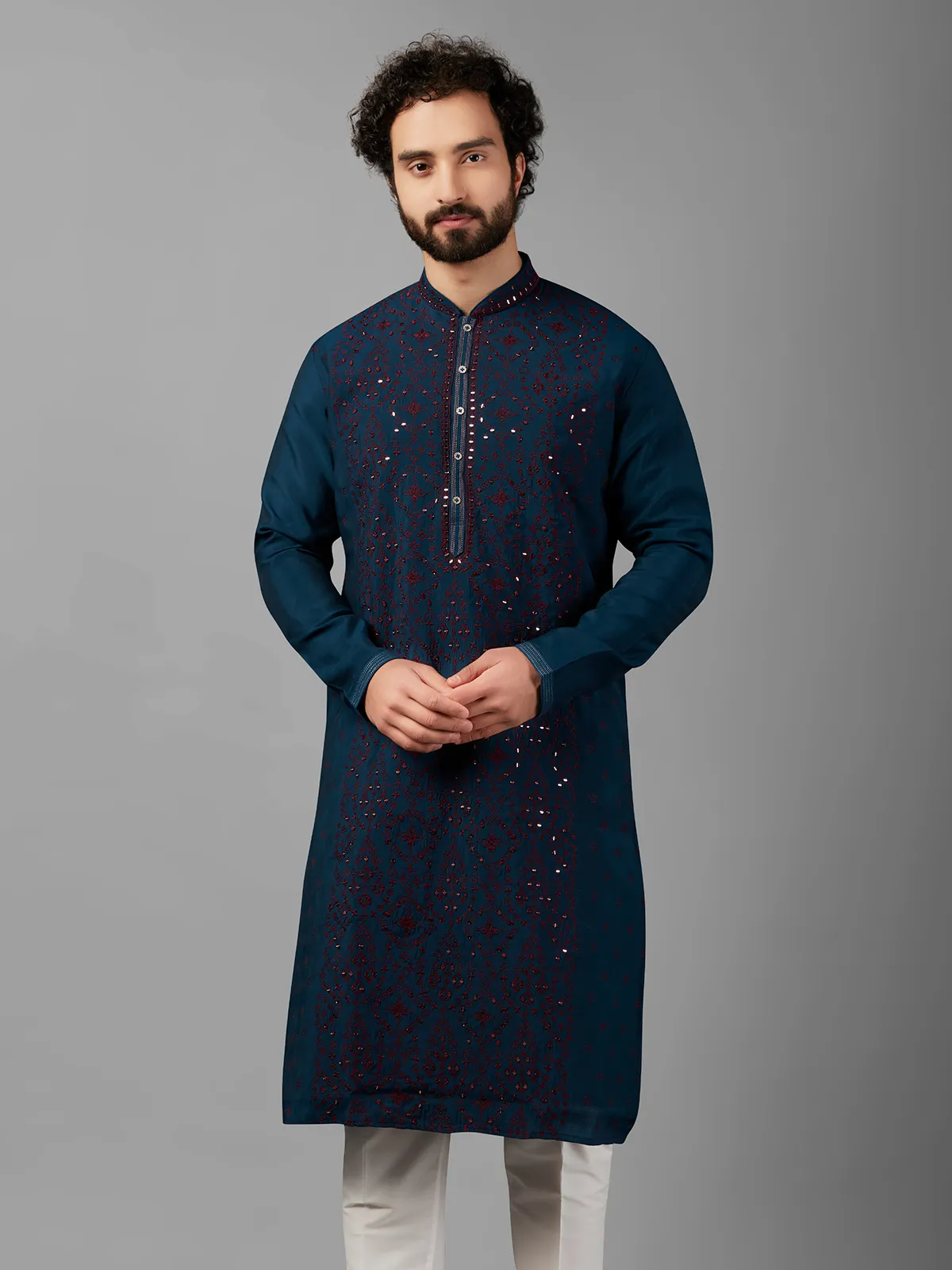 Stunning silk teal blue  Men Kurta pajama