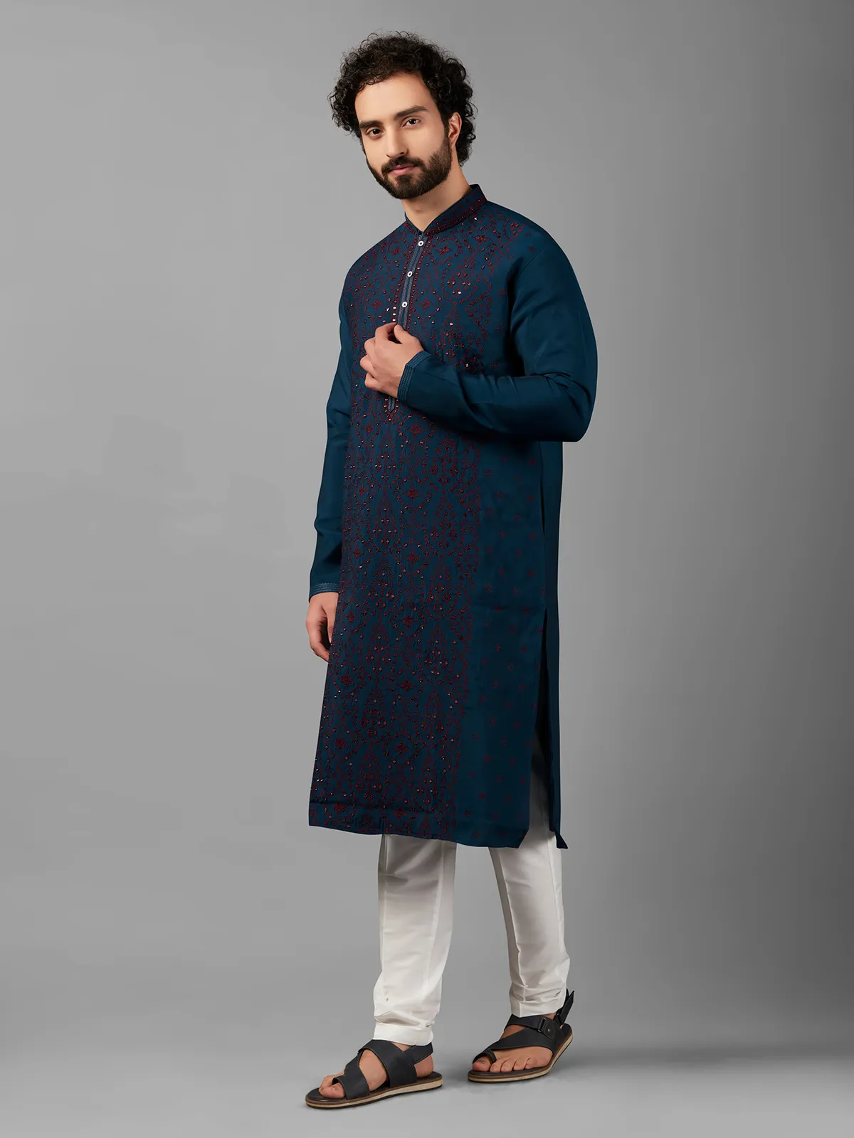 Stunning silk teal blue  Men Kurta pajama