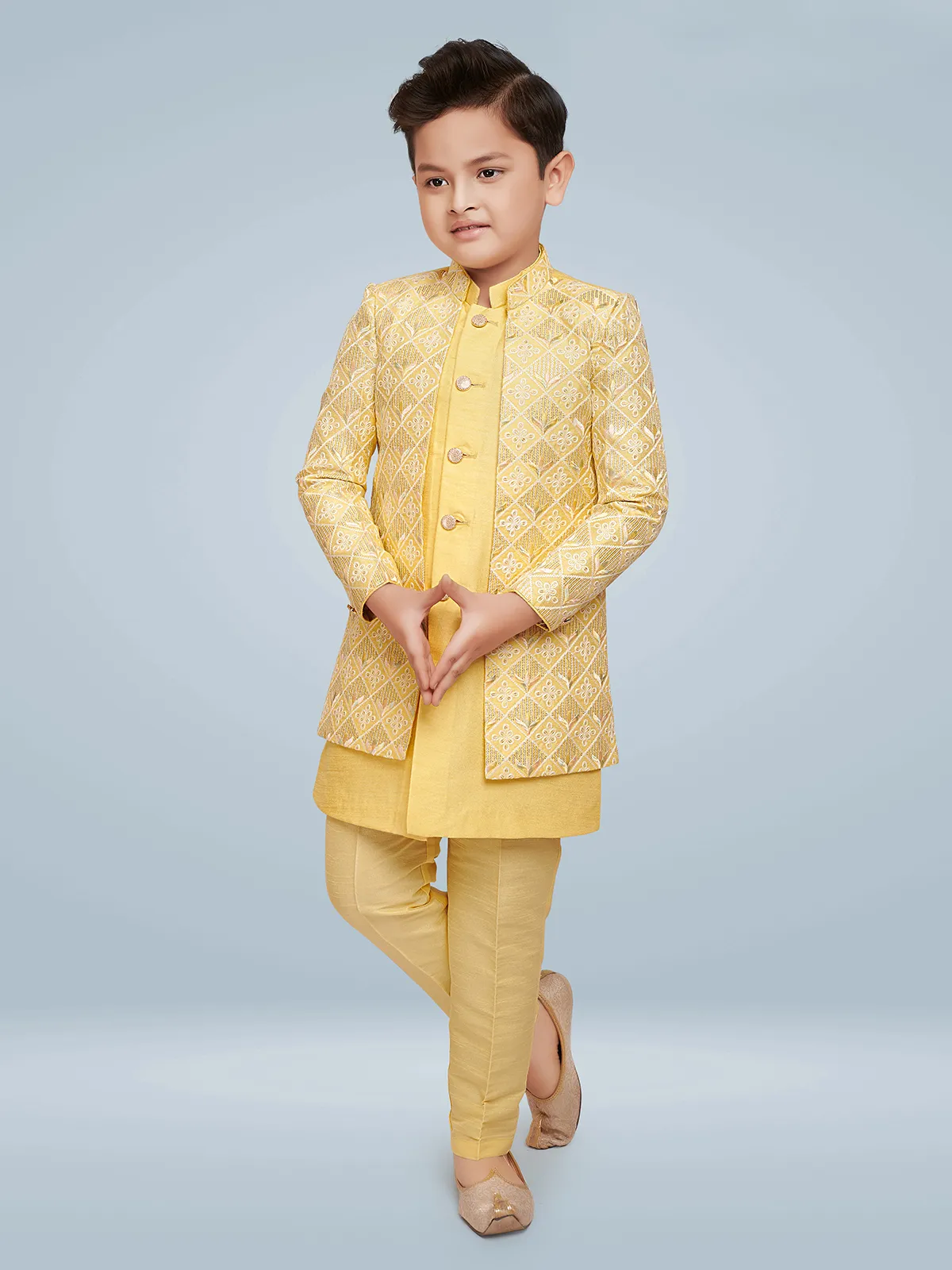 Stunning silk yellow indowestern
