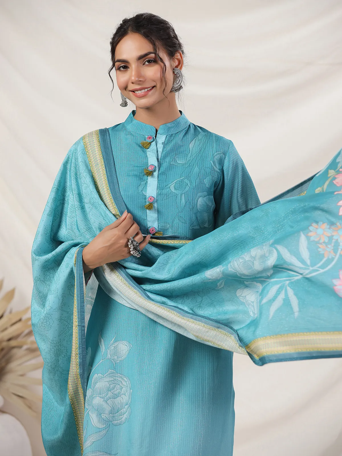 Stunning sky blue georgette kurti set