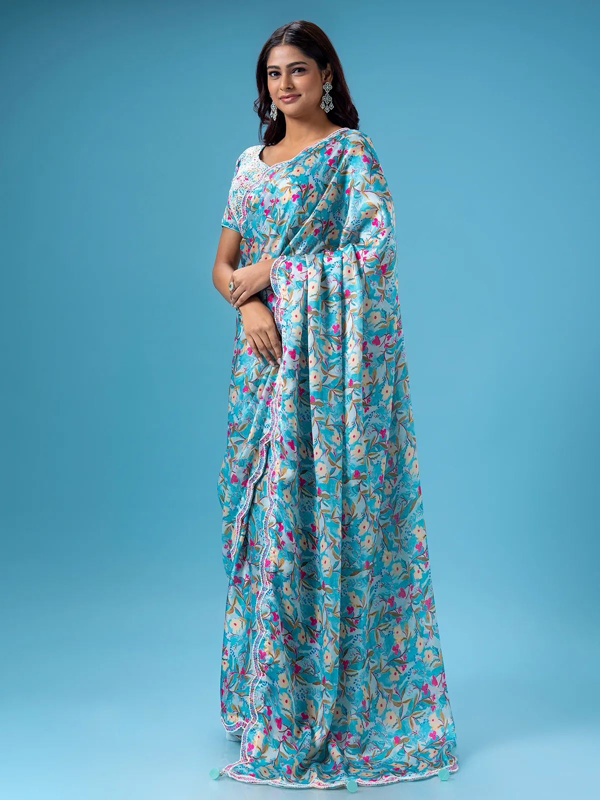 Stunning sky blue mashru silk saree