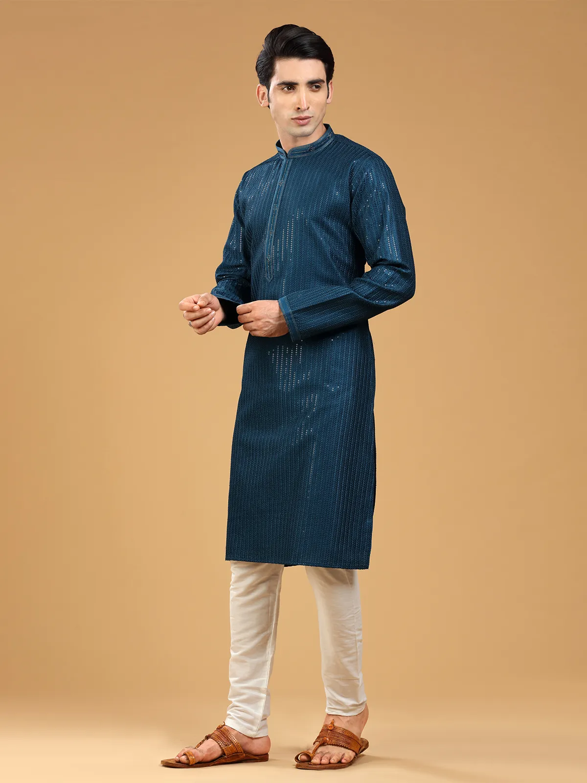 Stunning teal blue georgette kurta suit