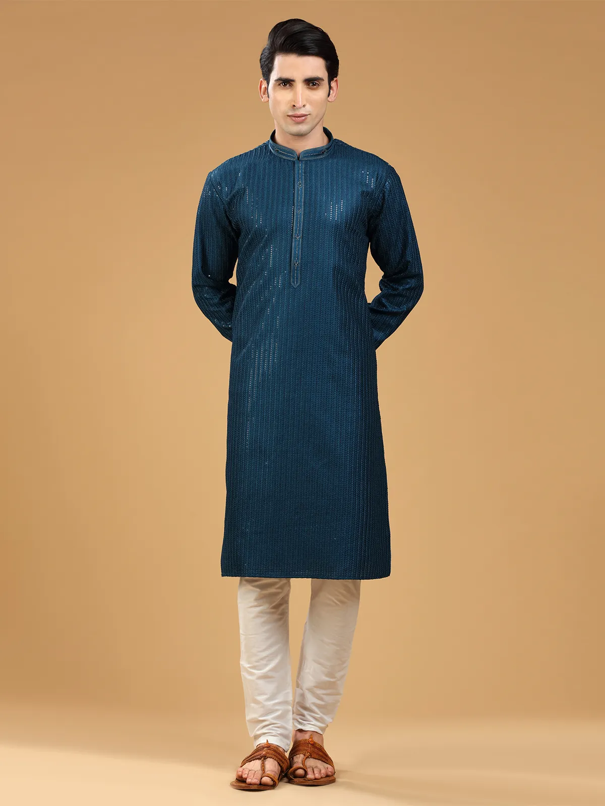 Stunning teal blue georgette  Men Kurta pajama