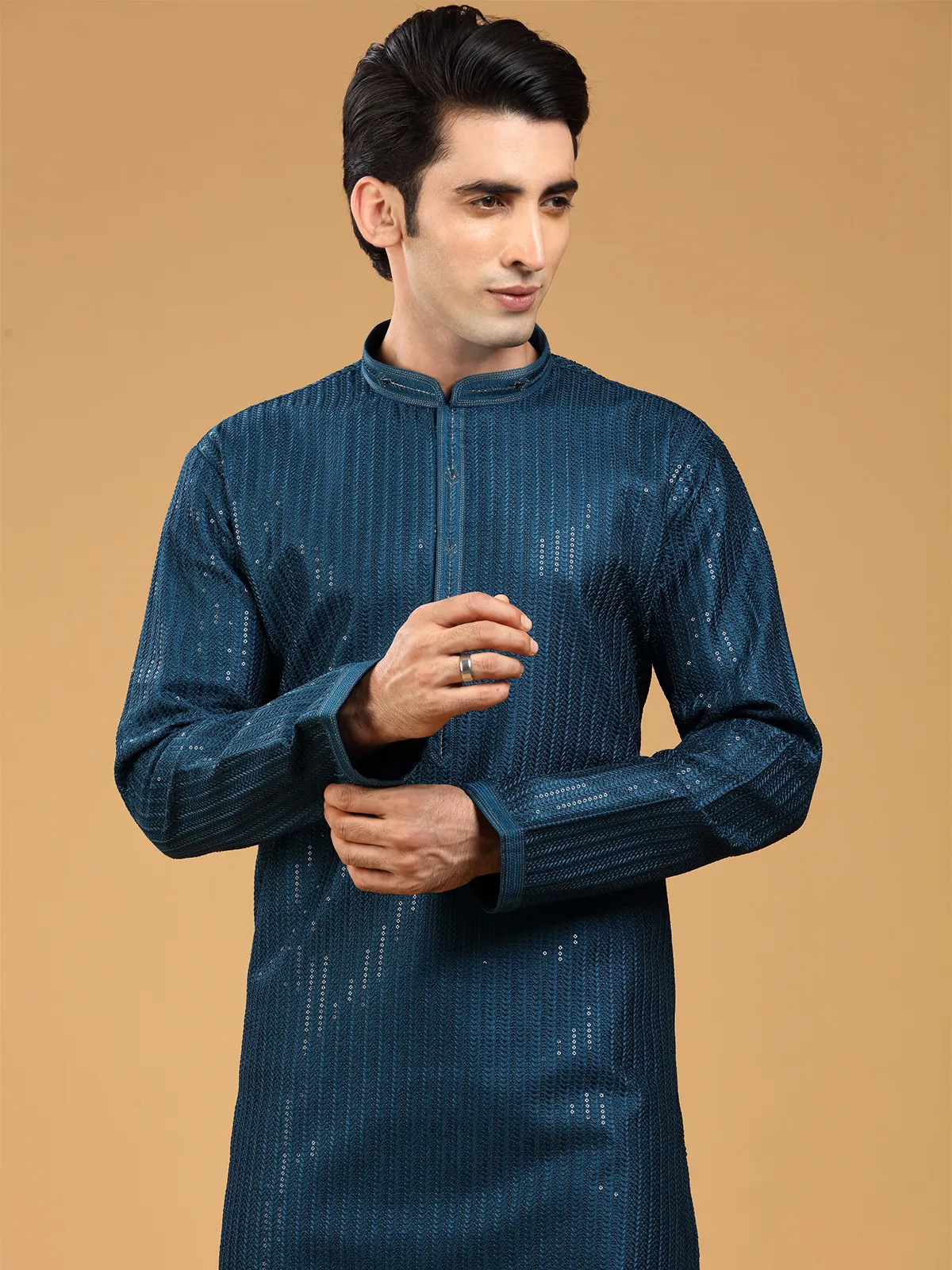 Stunning teal blue georgette  Men Kurta pajama