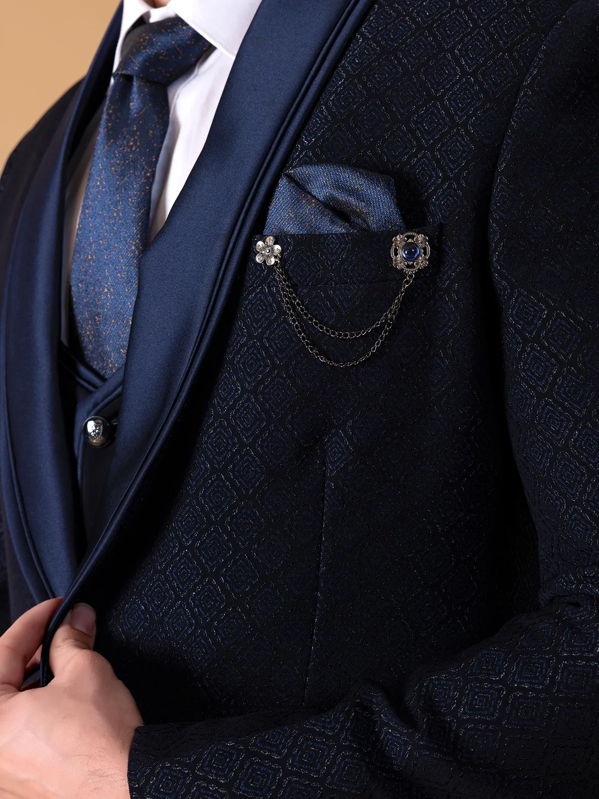 Stunning terry rayon navy coat suit