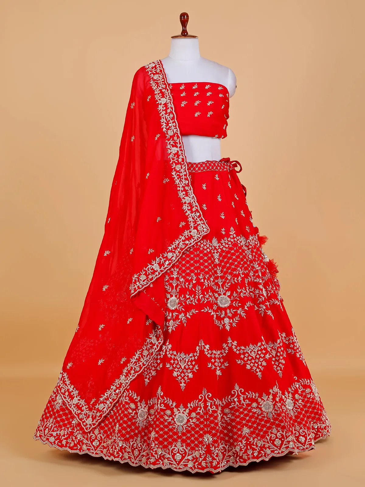 Stunning unstitched red lehenga choli