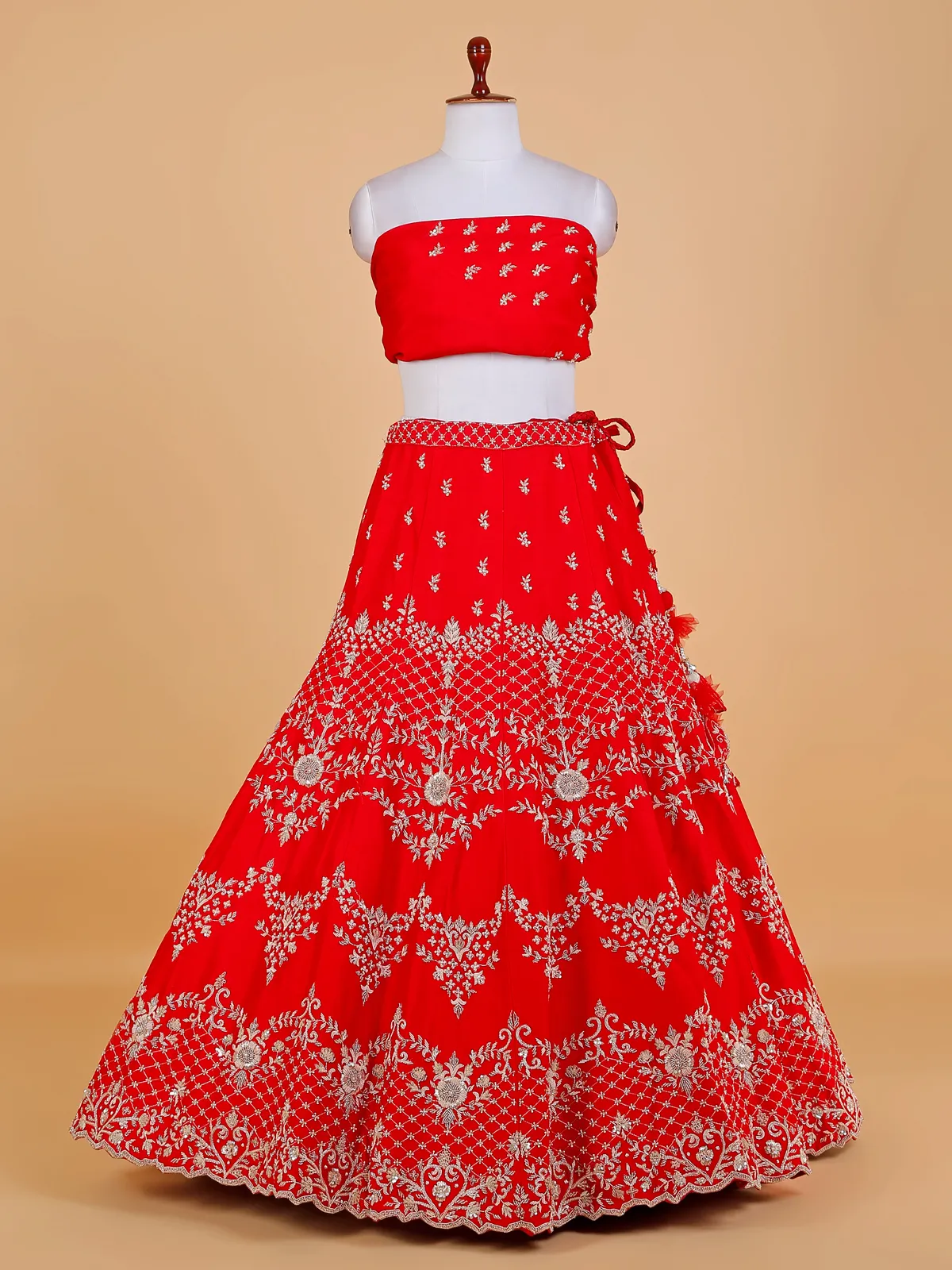 Stunning unstitched red lehenga choli