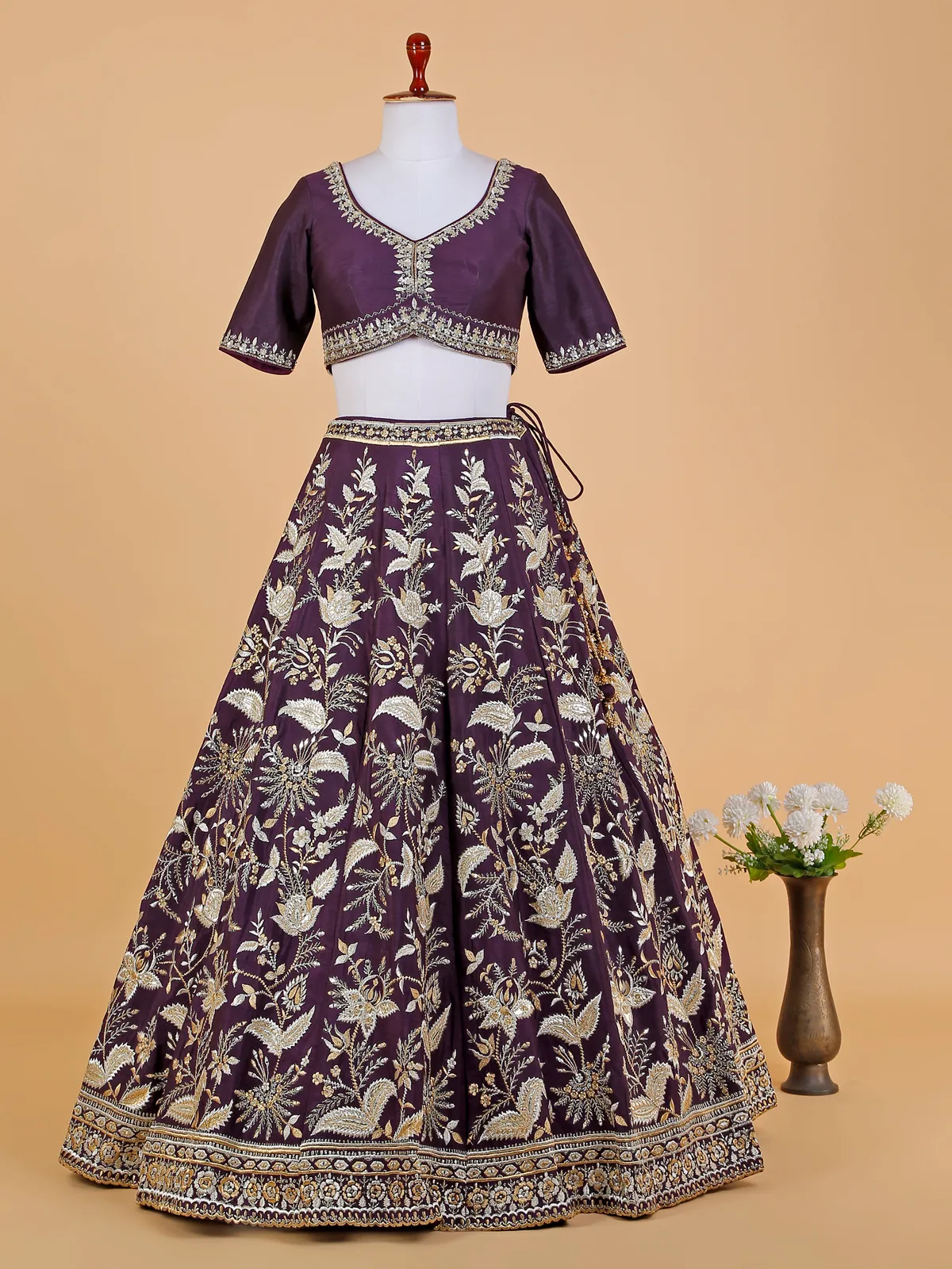 Stunning violet raw silk lehenga choli