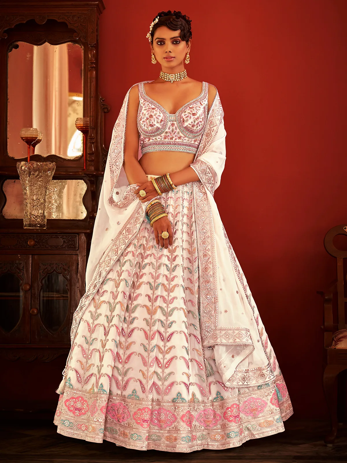 Stunning white lehenga choli with dupatta