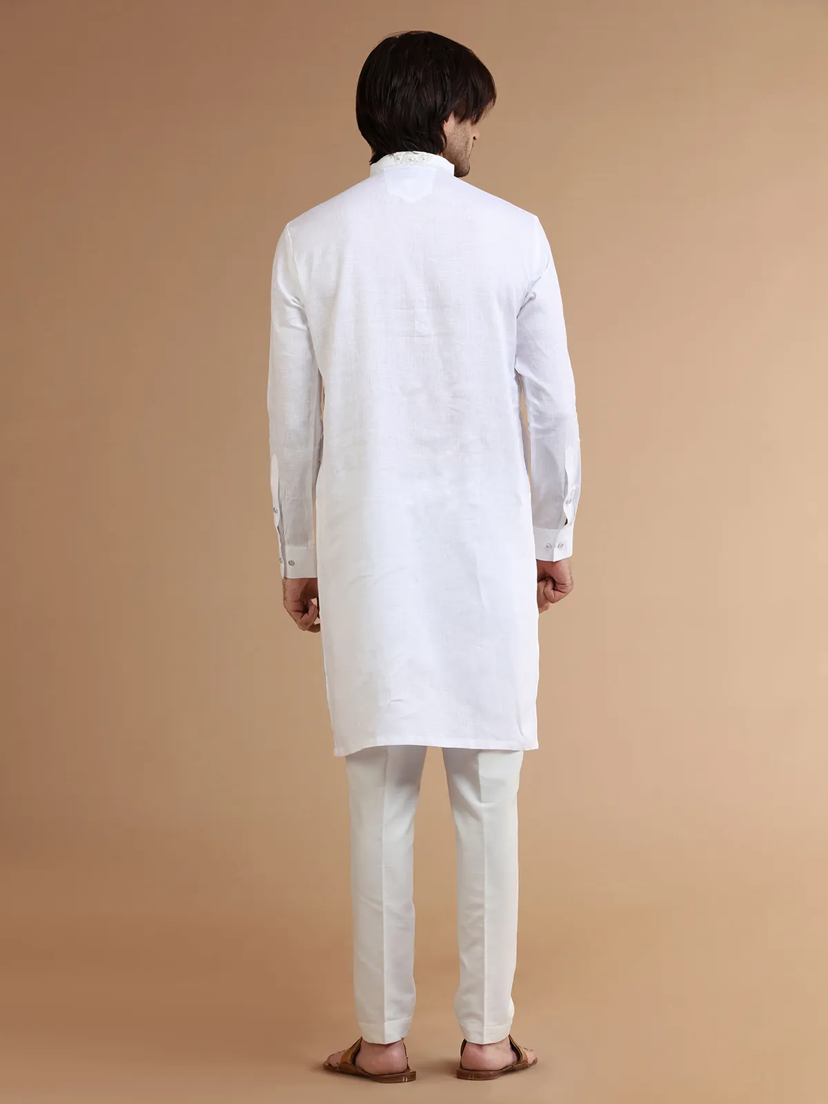 Stunning white linen kurta suit