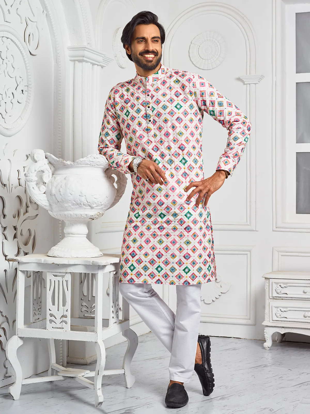 Stunning white printed kurta