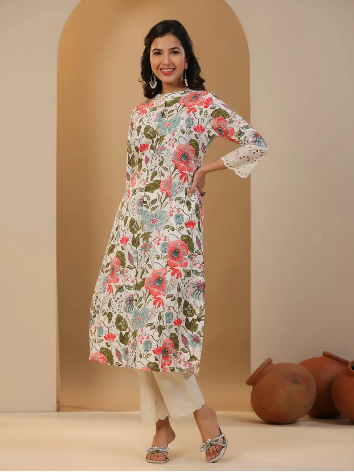 Stunning white printed kurti in cotton