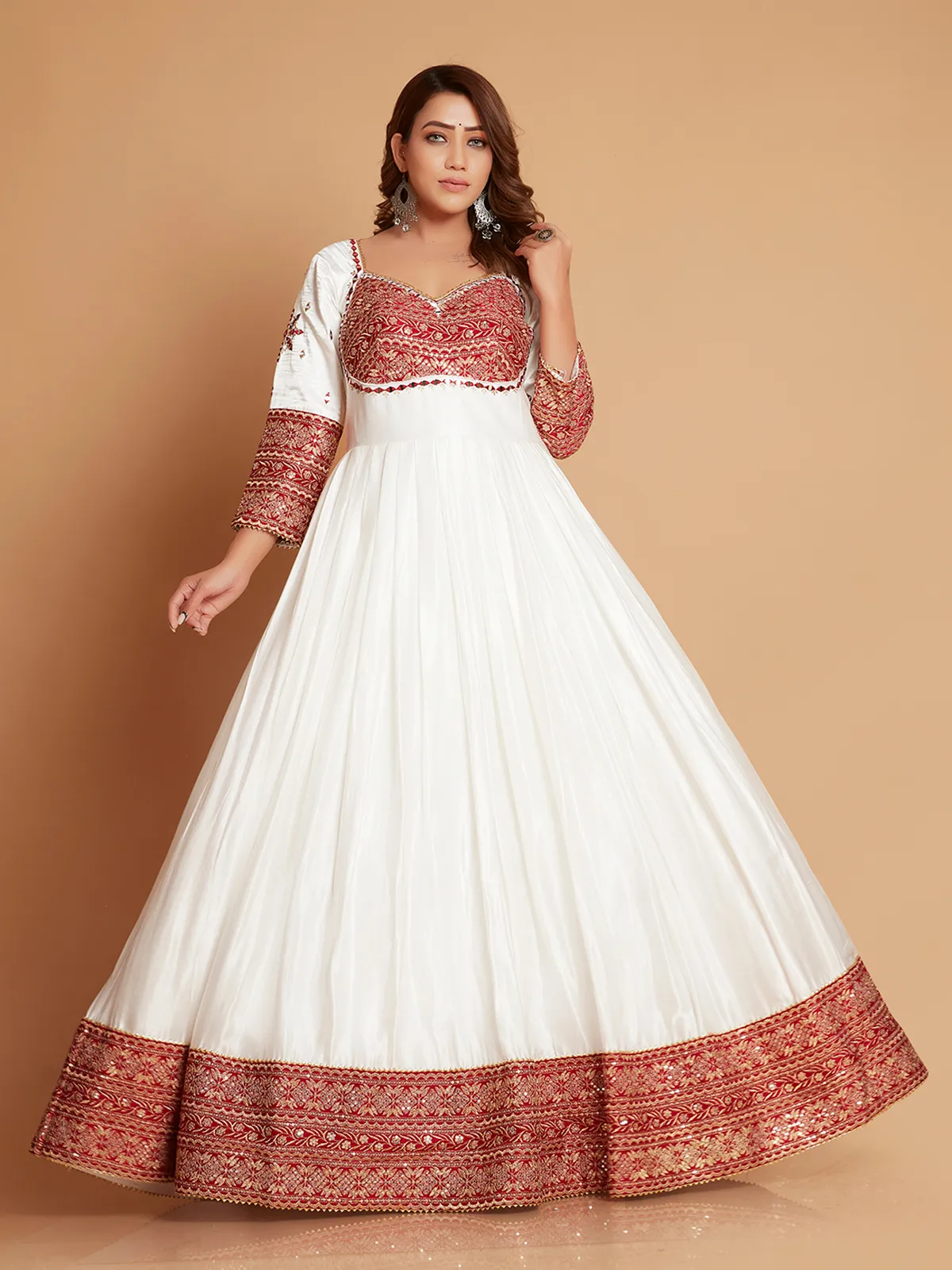 Stunning white silk anarkali suit