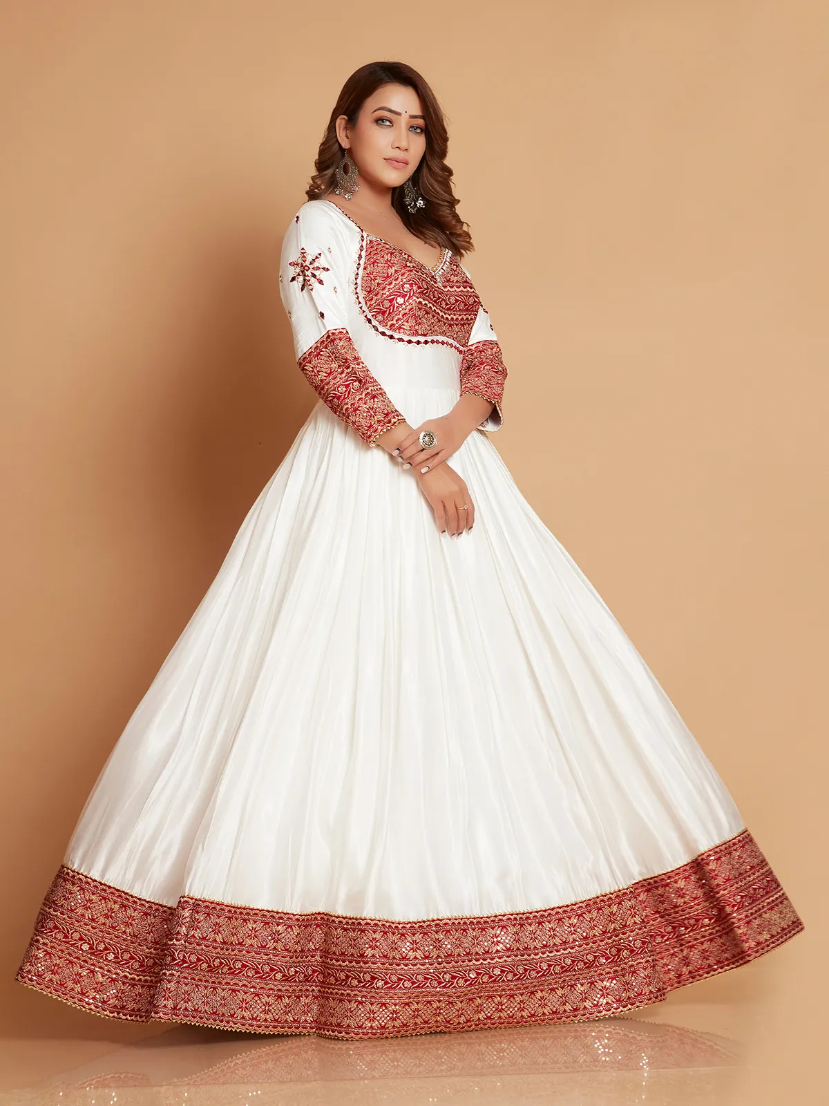 Stunning white silk anarkali suit