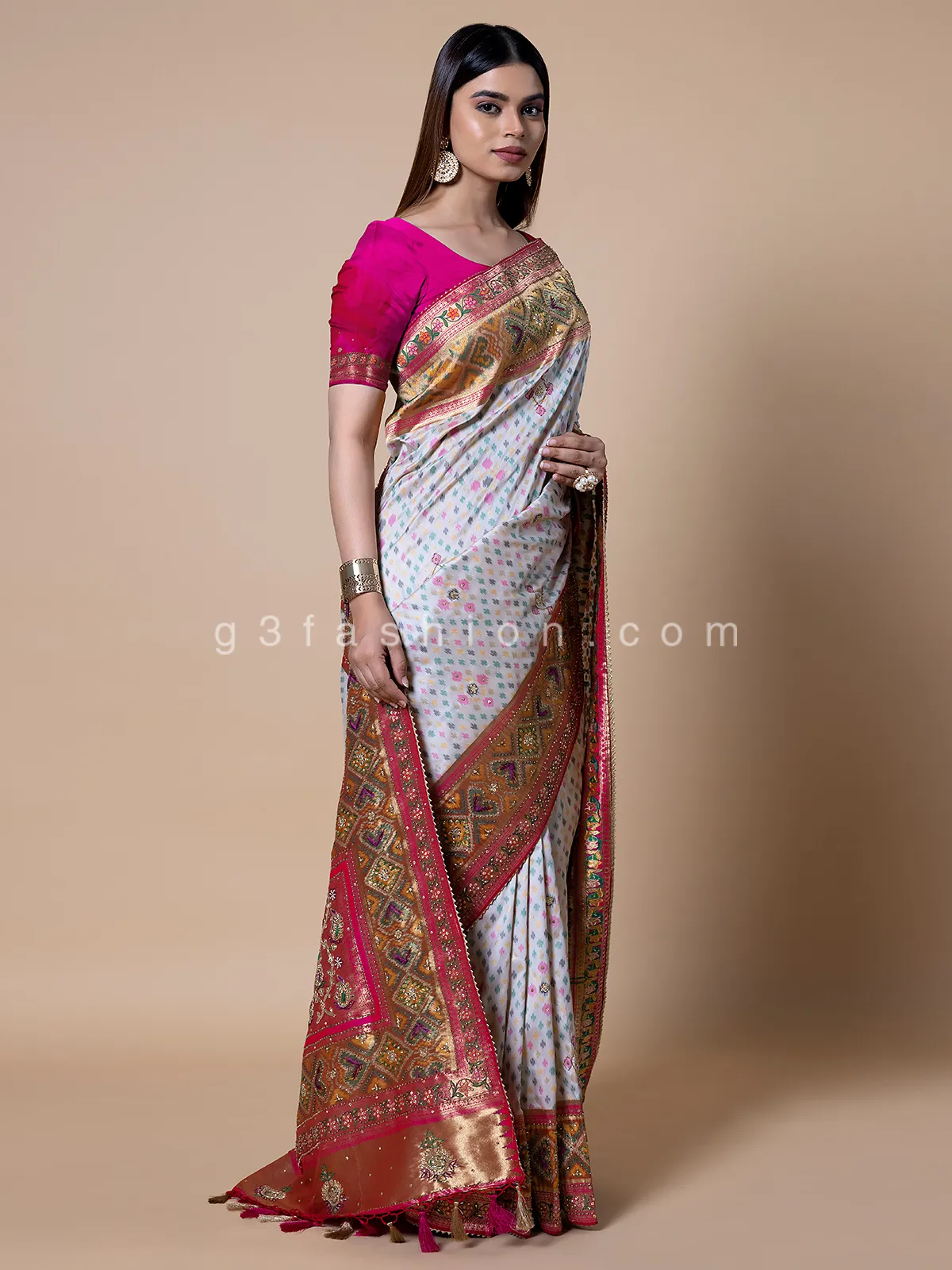 Stunning white silk saree