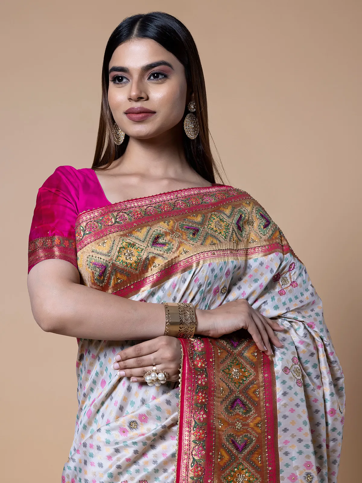 Stunning white silk saree