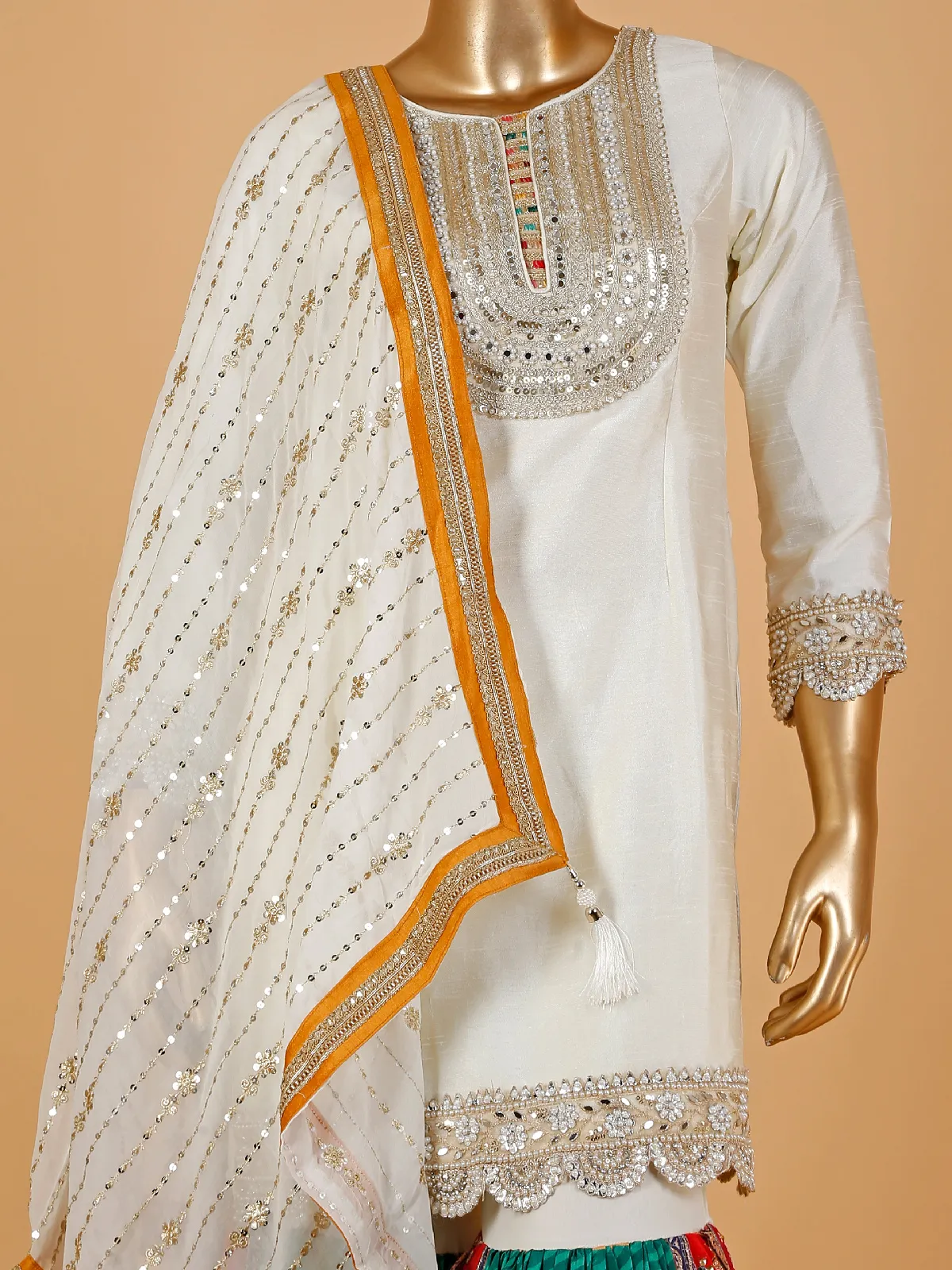Stunning white silk sharara suit