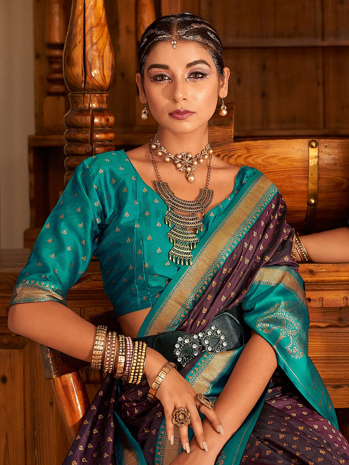 Stunning wine banarasi silk saree