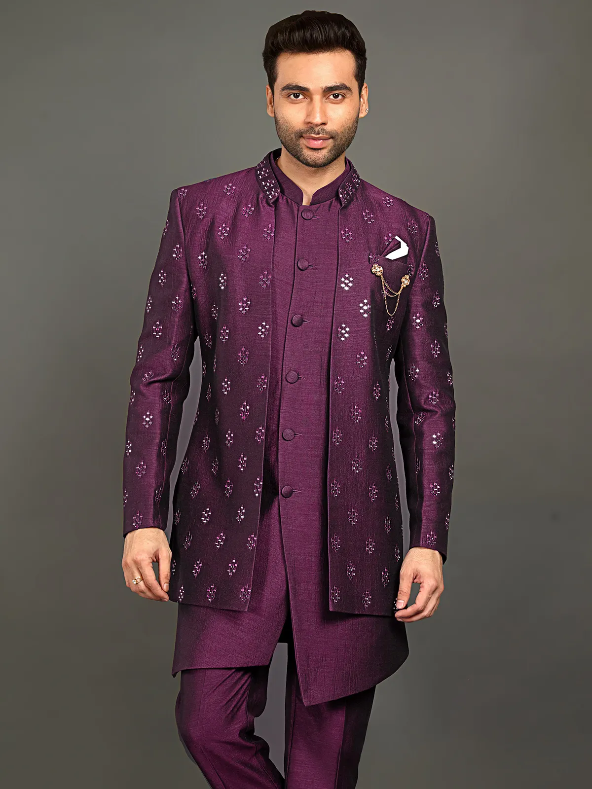 cotton indo western dress for men White Cotton Silk Applique Embroidered Indo-Western Set by Spring Break Men at Pernia's Pop Up Shop 2026
