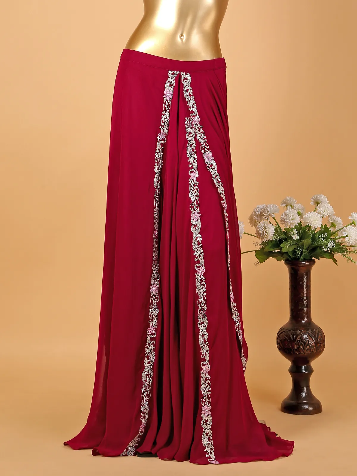 Stunning wine georgette ready-to-wear saree