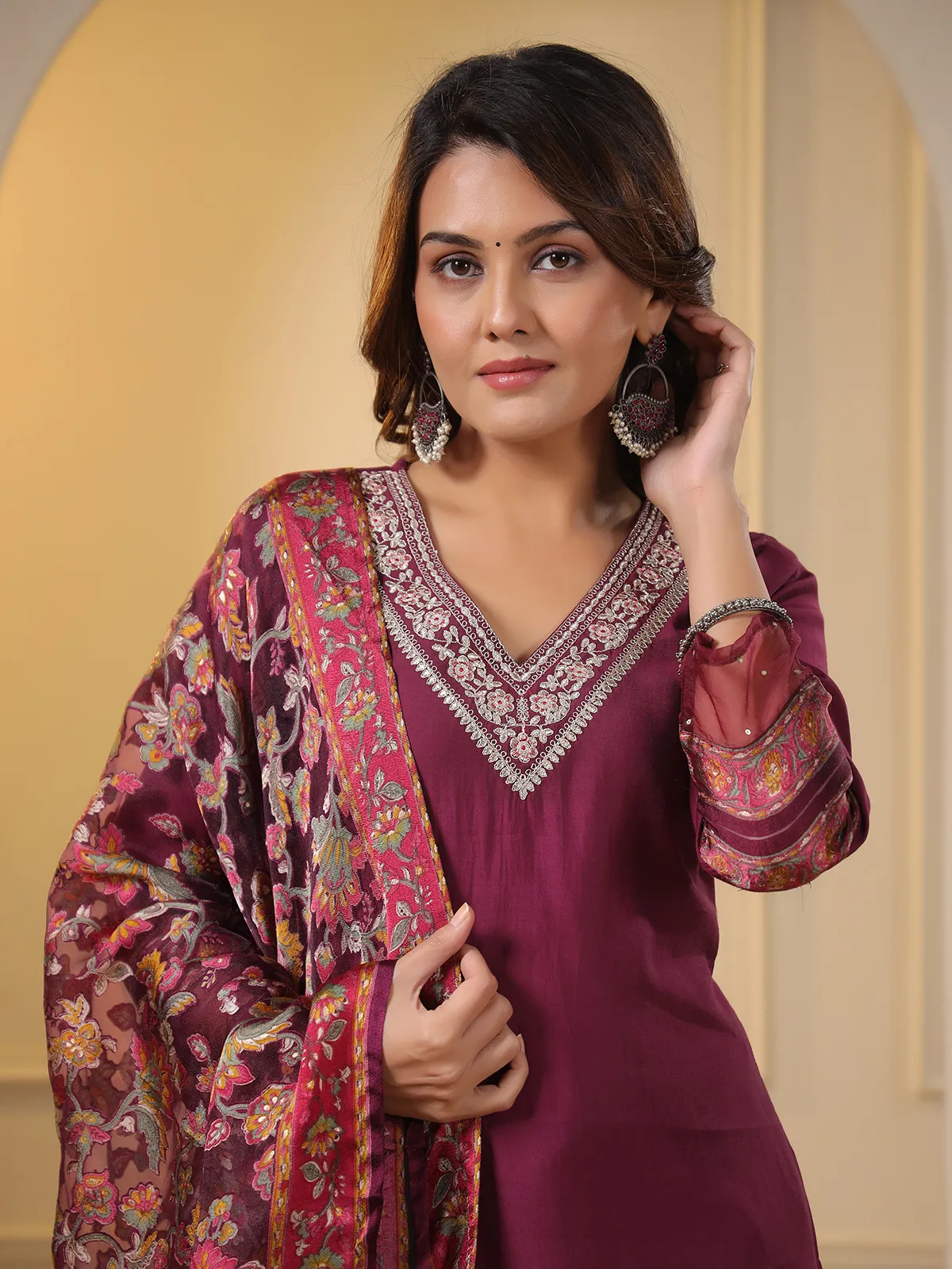 Stunning wine silk kurti set