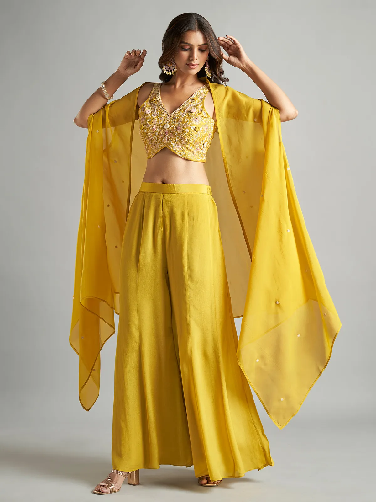 Stunning yellow jacket style palazzo suit