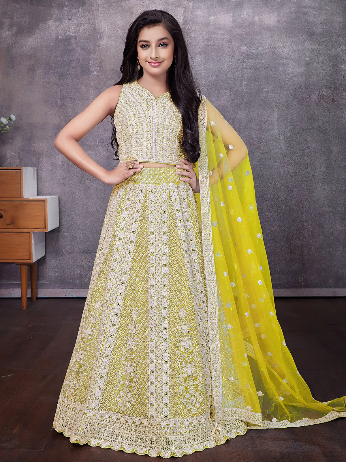 Stunning yellow net lehenga choli