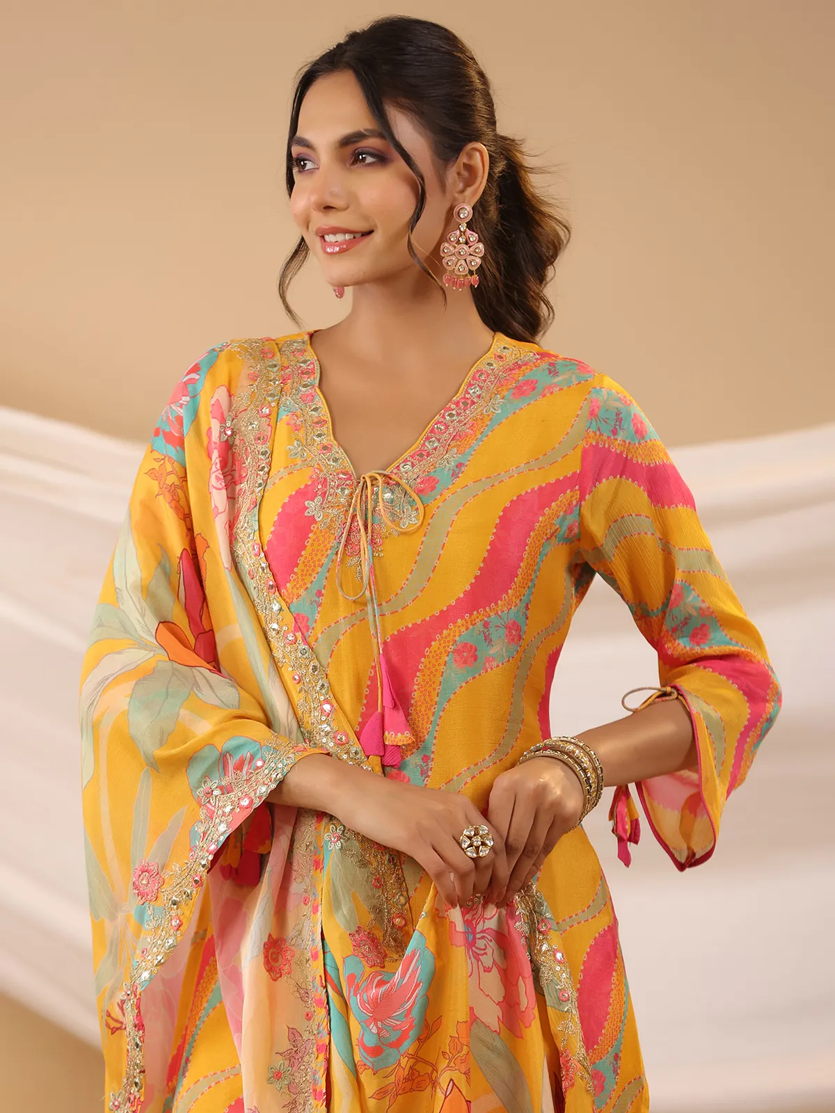 Stunning yellow silk sharara set