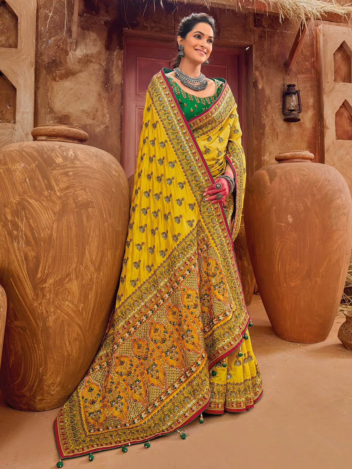 Stuuning yellow banarasi silk saree