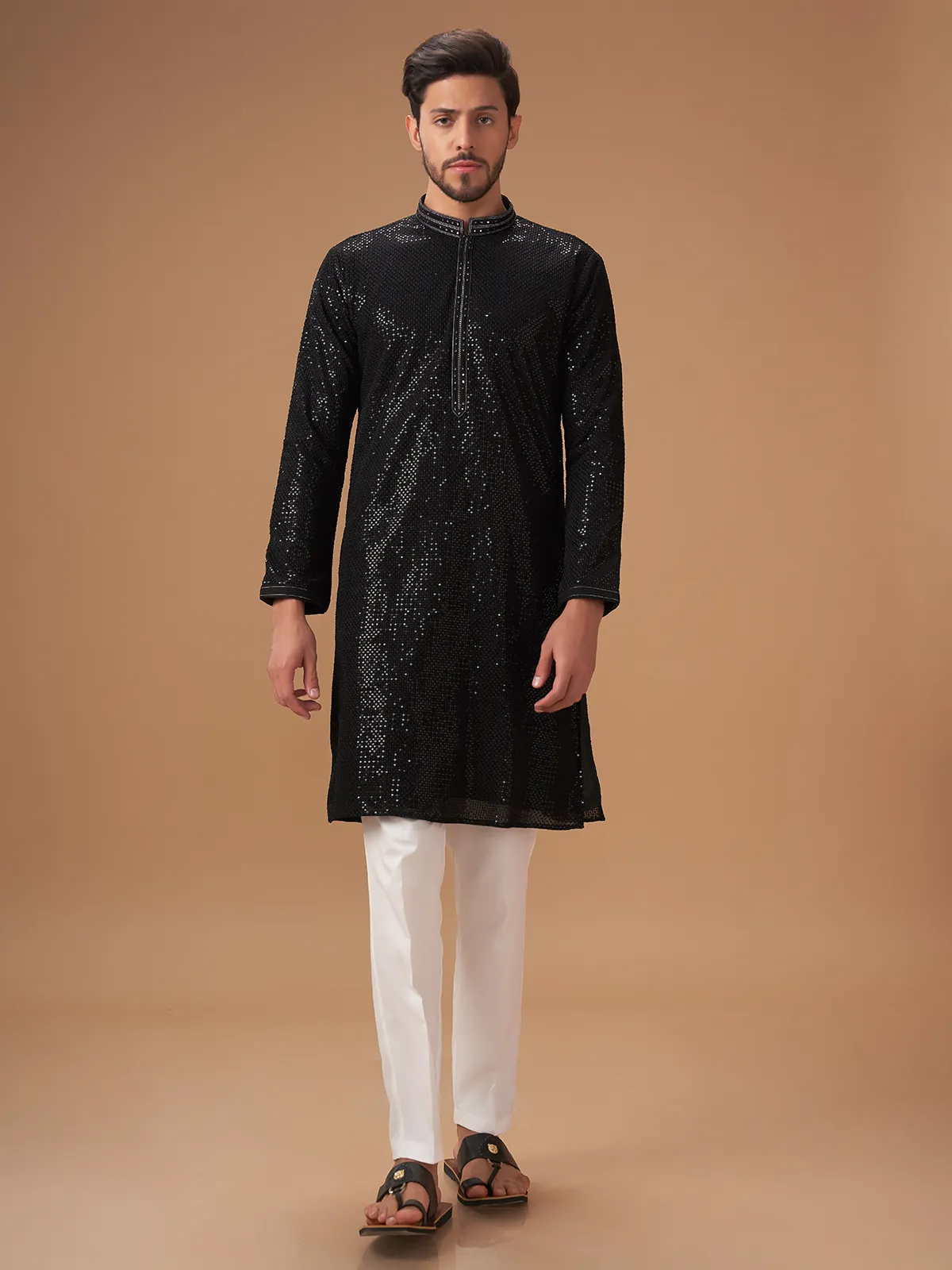 Stylish black georgette  Men Kurta pajama