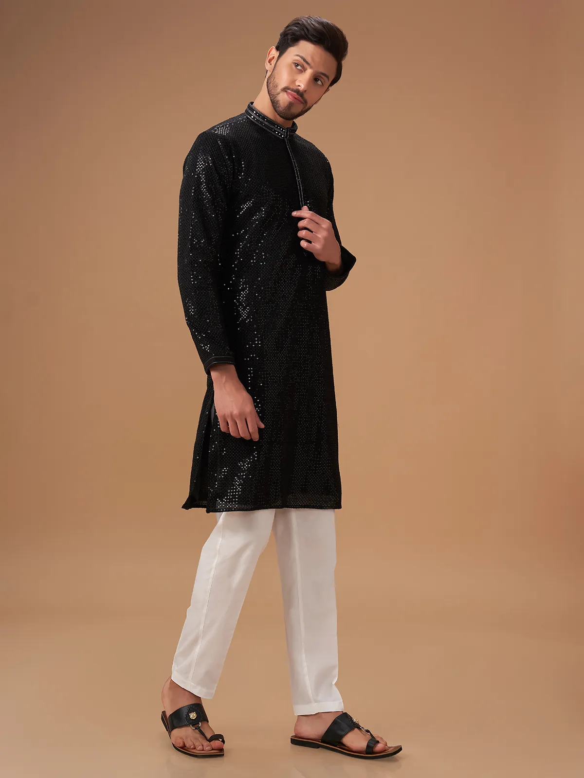 Stylish black georgette  Men Kurta pajama