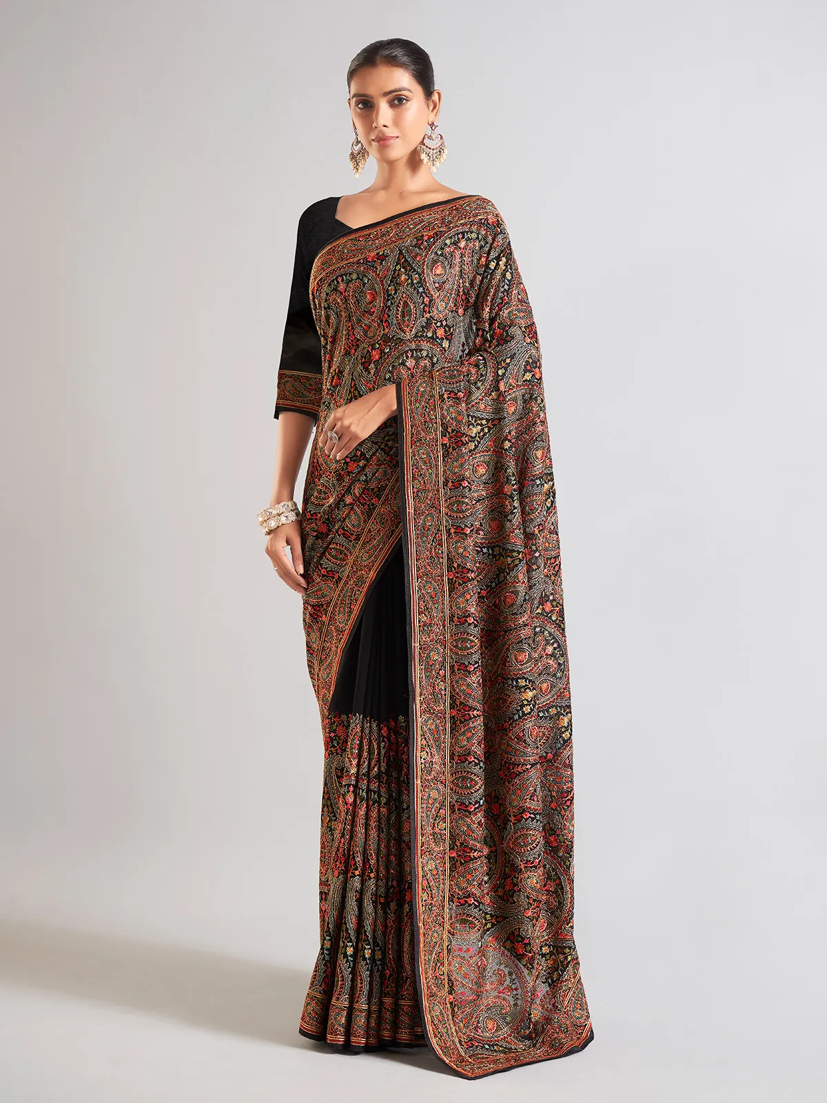 Stylish black georgette saree