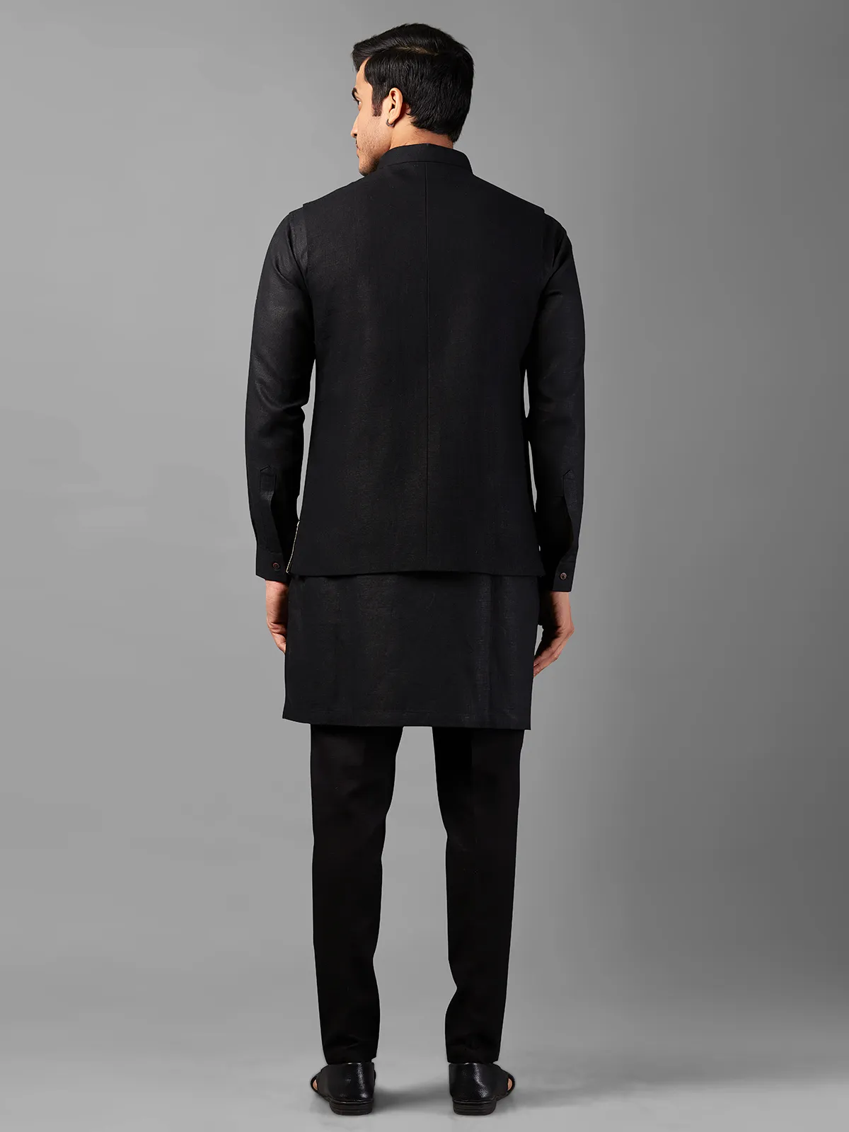 Stylish black linen waistcoat set