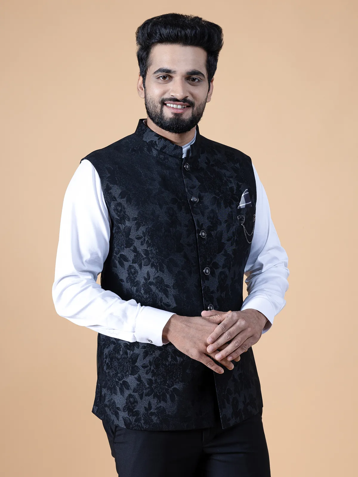 Stylish black printed waistcoat